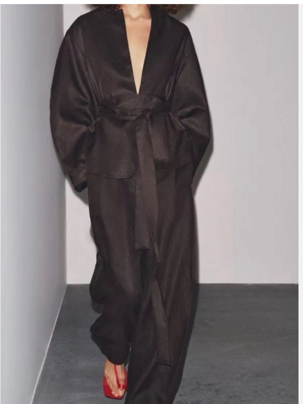 ZARA BELTED 100% LINEN KIMONO - DARK CHOCOLATE BROWN